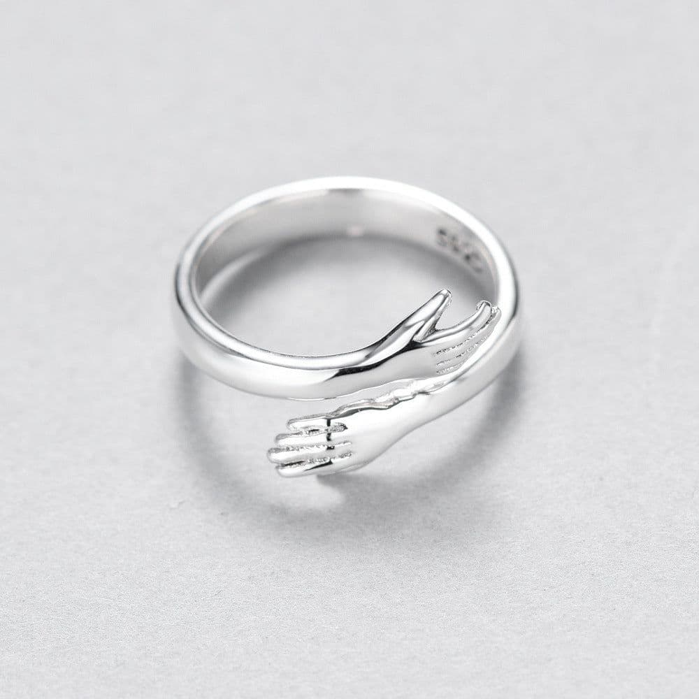 image-Adjustable Silver Hug Ring Couple Set Korean Style Jewelry