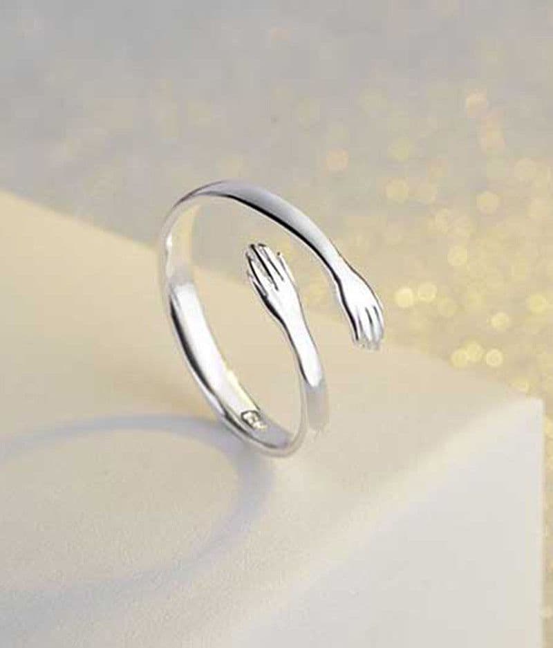 image-Adjustable Silver Hug Ring Couple Set Korean Style Jewelry