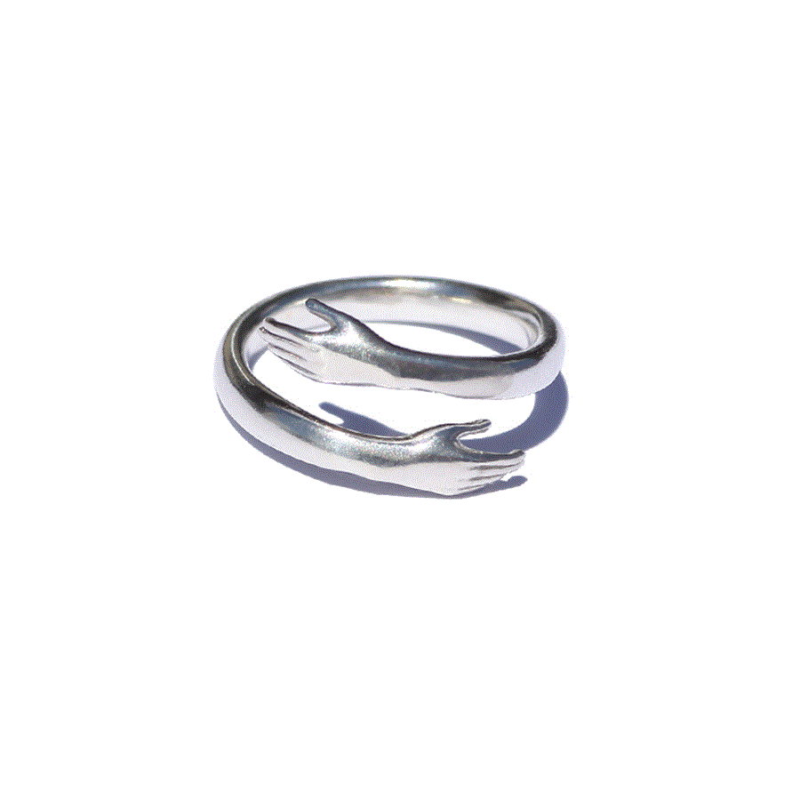 image-Adjustable Silver Hug Ring Couple Set Korean Style Jewelry