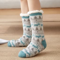 image-Women's Thermal Fleece Floor Socks Winter Non-Slip Home Slipper
