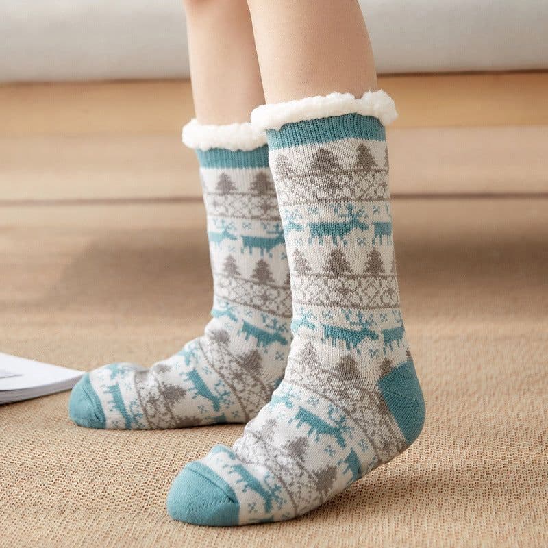 image-Women's Thermal Fleece Floor Socks Winter Non-Slip Home Slipper