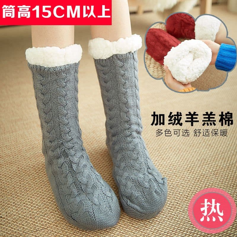 image-Women's Thermal Fleece Floor Socks Winter Non-Slip Home Slipper
