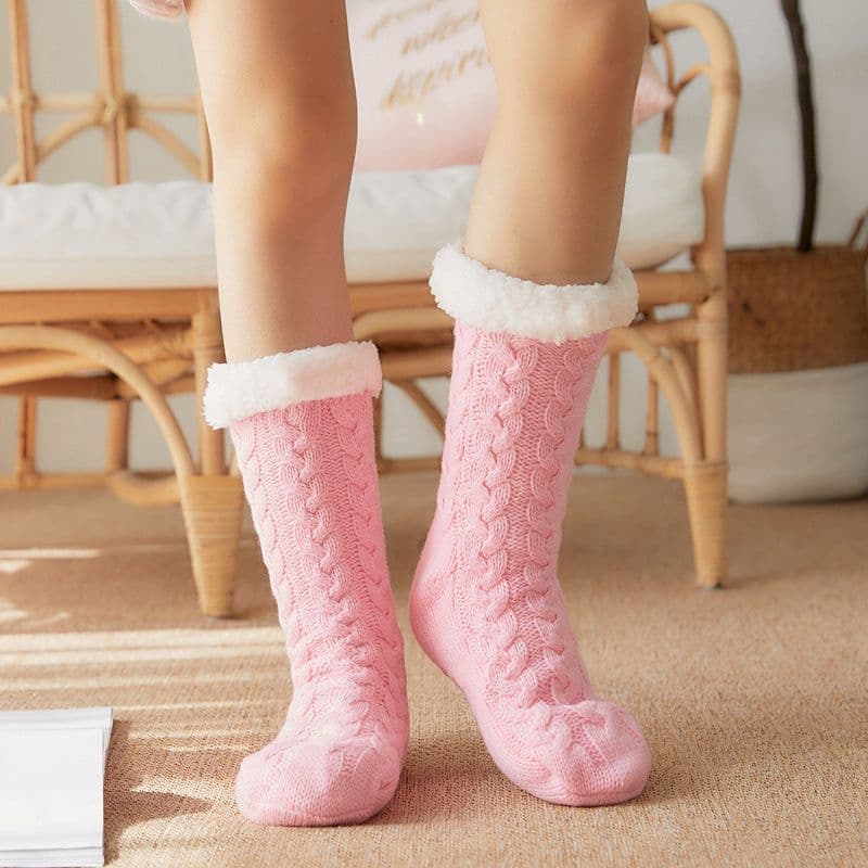 image-Women's Thermal Fleece Floor Socks Winter Non-Slip Home Slipper