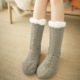 image-Women's Thermal Fleece Floor Socks Winter Non-Slip Home Slipper
