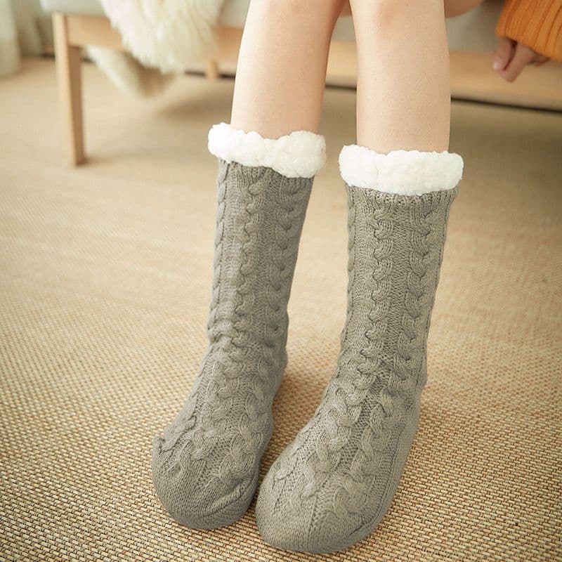 image-Women's Thermal Fleece Floor Socks Winter Non-Slip Home Slipper