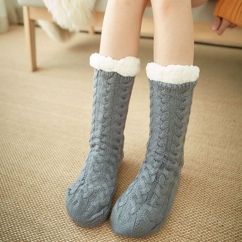 image-Women's Thermal Fleece Floor Socks Winter Non-Slip Home Slipper