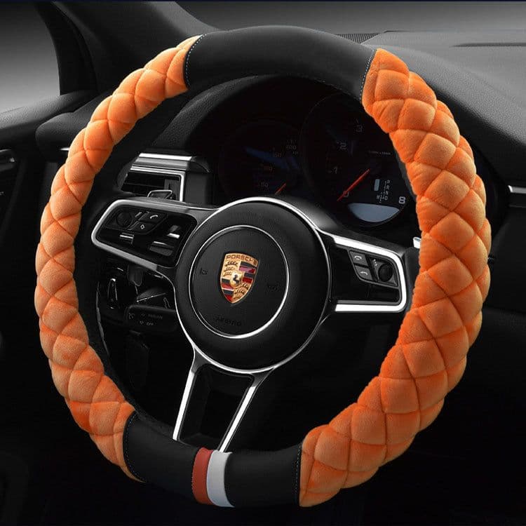 image-Plush Steering Wheel Cover 38cm Orange Classic Style