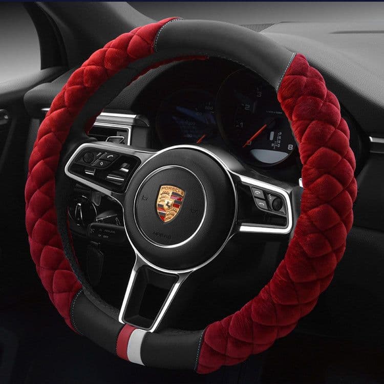 image-Plush Steering Wheel Cover 38cm Orange Classic Style