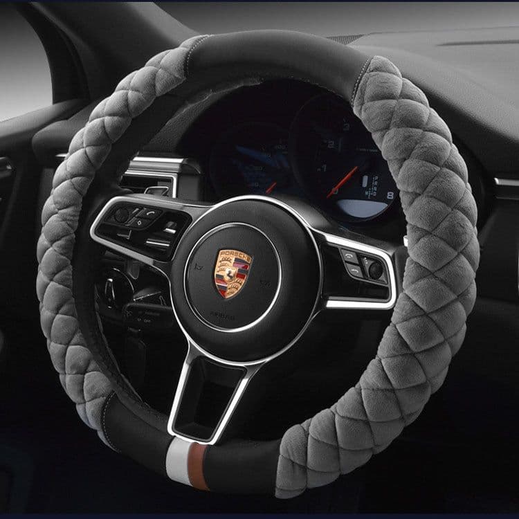 image-Plush Steering Wheel Cover 38cm Orange Classic Style