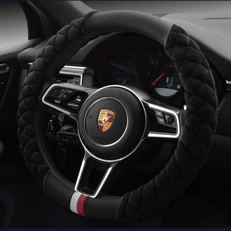 image-Plush Steering Wheel Cover 38cm Orange Classic Style