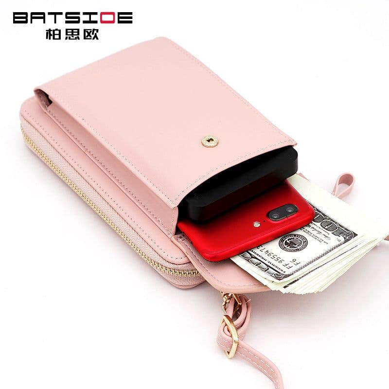image-Women's PU Leather Crossbody Phone Wallet Bag with Zipper