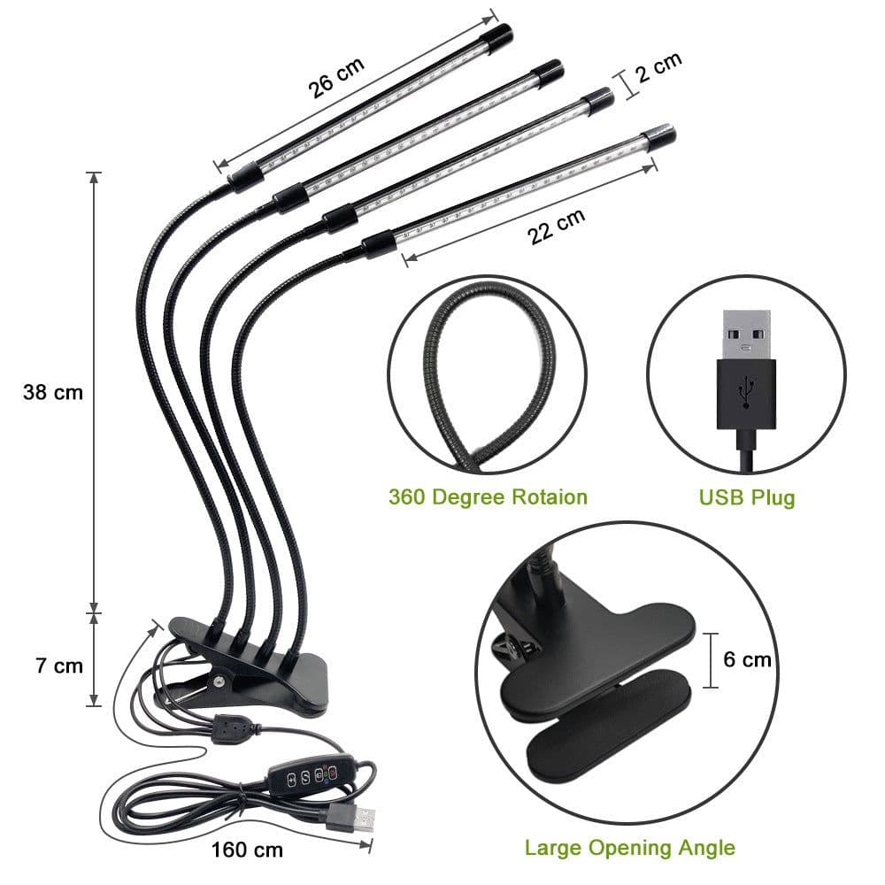 image-Cross-border 2 heads four heads led clip plant growth light