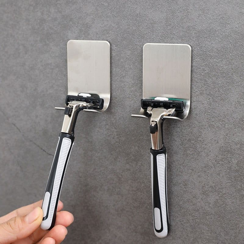 image-Stainless Steel Adhesive Razor Holder Hook for Bathroom