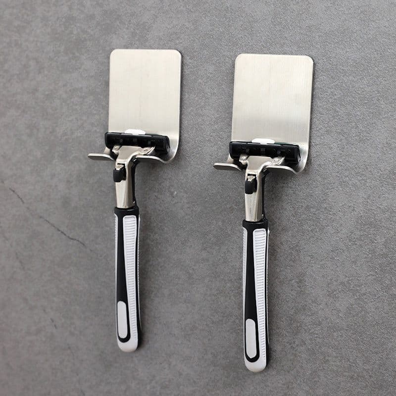 image-Stainless Steel Adhesive Razor Holder Hook for Bathroom