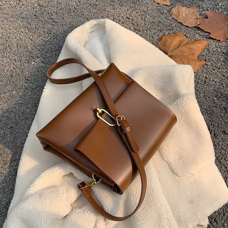 image-Women's PU Leather Small Square Crossbody Bag Brown