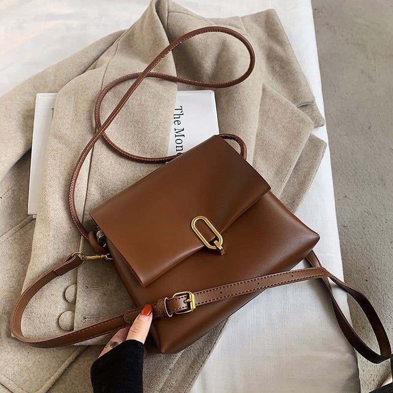 image-Women's PU Leather Small Square Crossbody Bag Brown