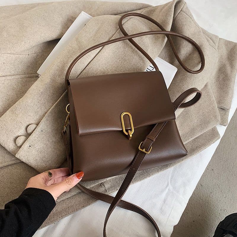 image-Women's PU Leather Small Square Crossbody Bag Brown