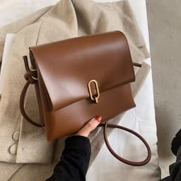 image-Women's PU Leather Small Square Crossbody Bag Brown