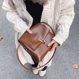 image-Women's PU Leather Small Square Crossbody Bag Brown