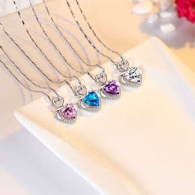 image-925 Sterling Silver Heart Pendant Necklace Clavicle Chain