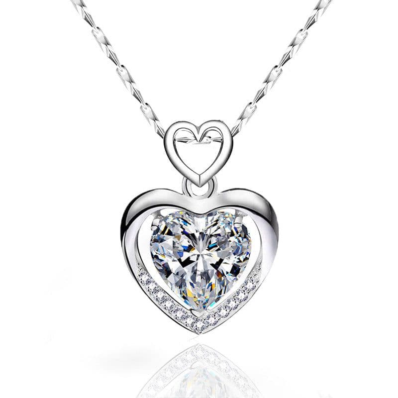 image-925 Sterling Silver Heart Pendant Necklace Clavicle Chain
