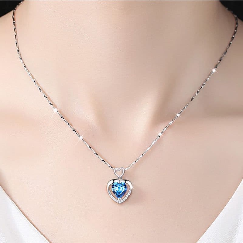 image-925 Sterling Silver Heart Pendant Necklace Clavicle Chain