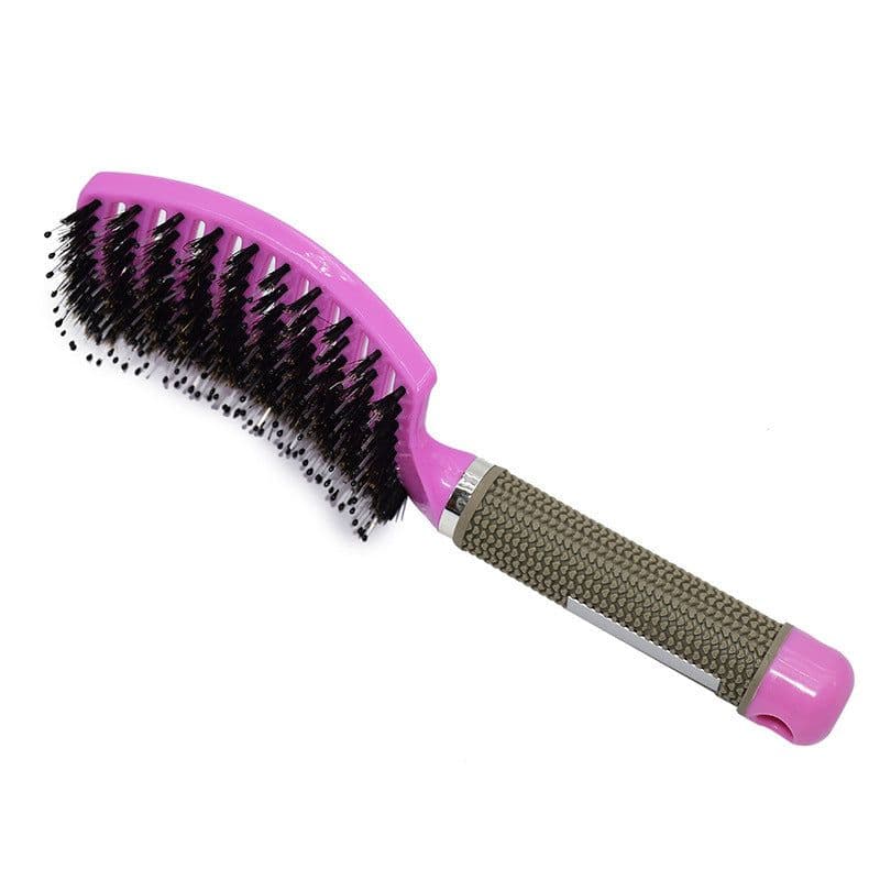 image-Hairdressing Comb Curved Boar Bristle Styling Massage Comb