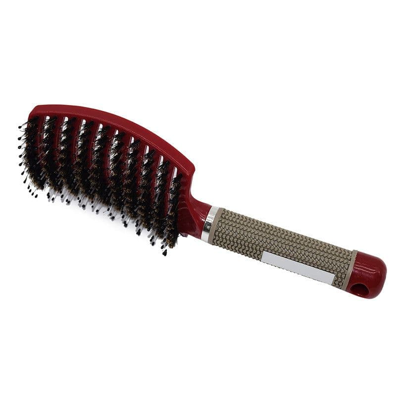image-Hairdressing Comb Curved Boar Bristle Styling Massage Comb