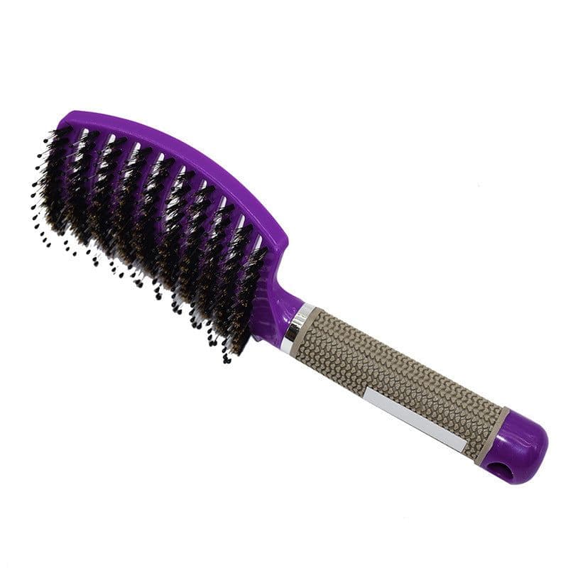 image-Hairdressing Comb Curved Boar Bristle Styling Massage Comb