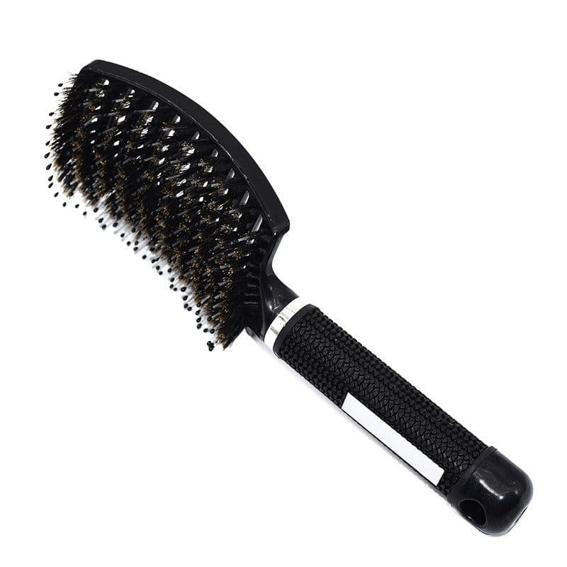 image-Hairdressing Comb Curved Boar Bristle Styling Massage Comb