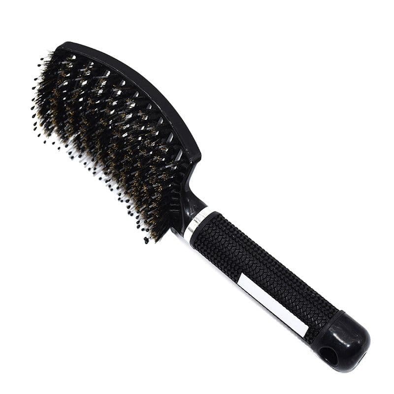 image-Hairdressing Comb Curved Boar Bristle Styling Massage Comb