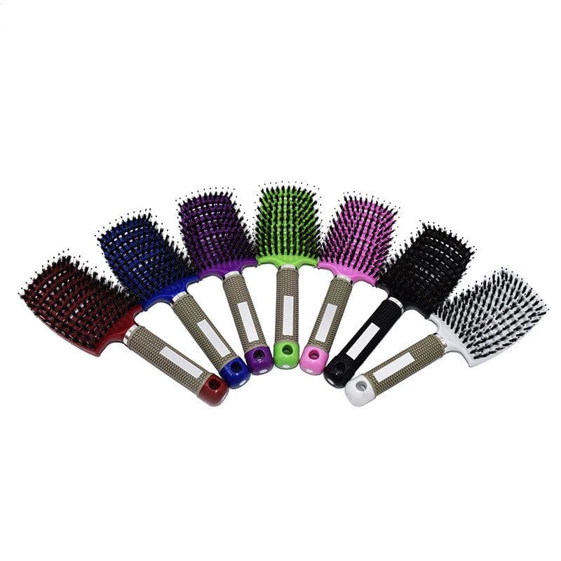 image-Hairdressing Comb Curved Boar Bristle Styling Massage Comb
