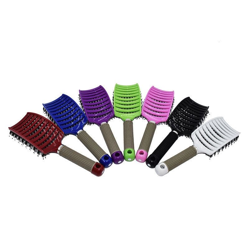 image-Hairdressing Comb Curved Boar Bristle Styling Massage Comb