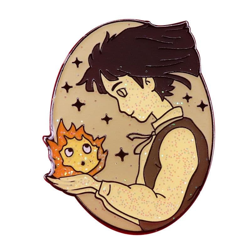 image-Howl's Moving Castle Sophie Calcifer Glitter Brooch Ghibli Anime