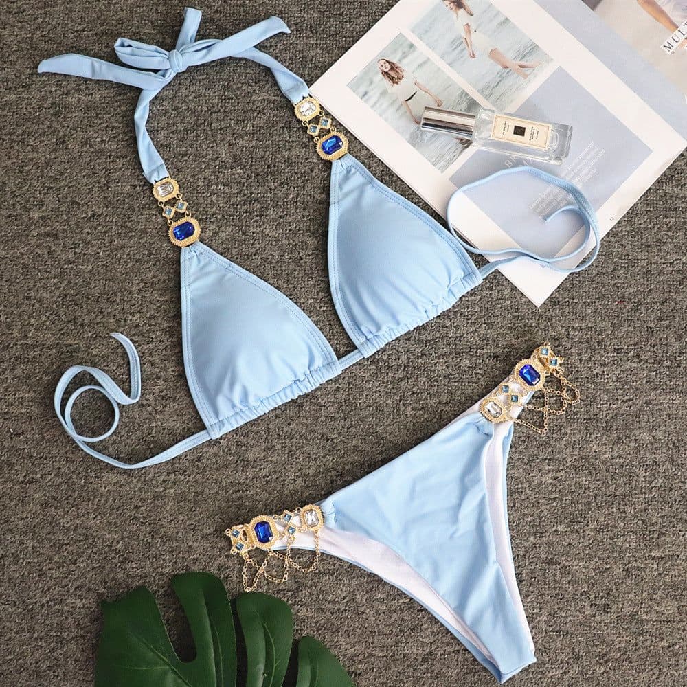 image-BAICANADEANF Women's Sports Bikini Swimsuit with Crystal Diamond Detail