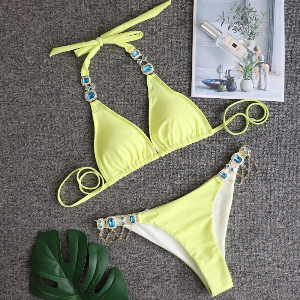 image-BAICANADEANF Women's Sports Bikini Swimsuit with Crystal Diamond Detail