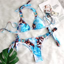 image-BAICANADEANF Women's Bikini Swimsuit Printed Strappy Knotted Split