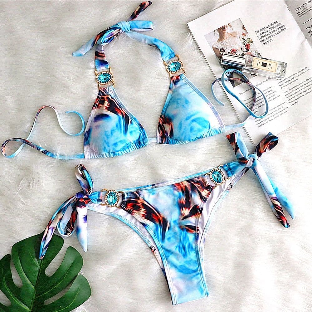image-BAICANADEANF Women's Bikini Swimsuit Printed Strappy Knotted Split