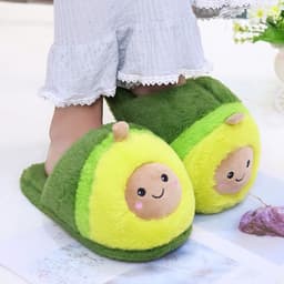 image-Avocado Plush Cotton Slippers Non-Slip Indoor Home Shoes