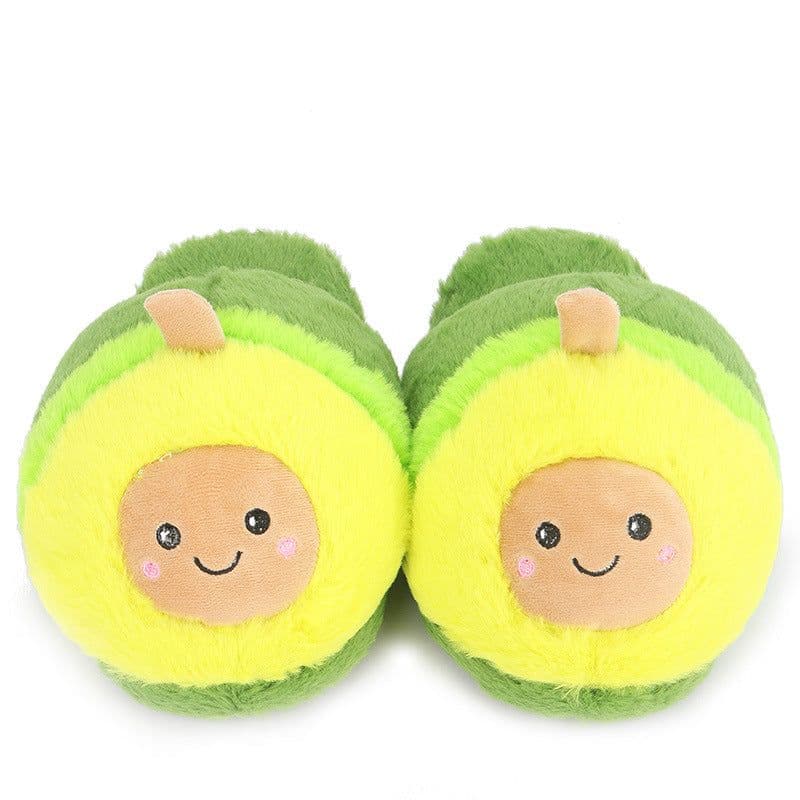 image-Avocado Plush Cotton Slippers Non-Slip Indoor Home Shoes