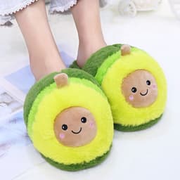 image-Avocado Plush Cotton Slippers Non-Slip Indoor Home Shoes