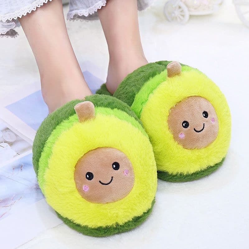 image-Avocado Plush Cotton Slippers Non-Slip Indoor Home Shoes