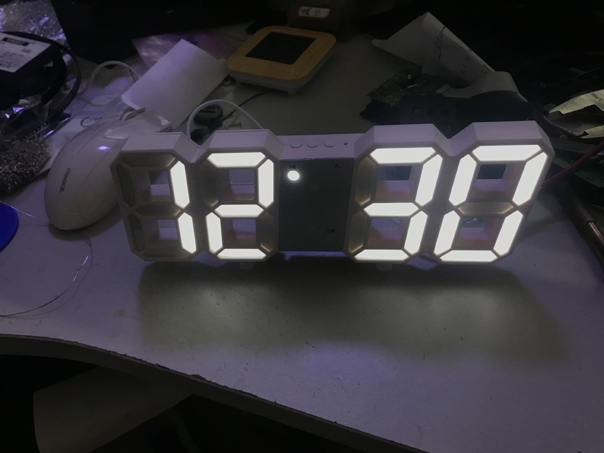 image-LED Digital Wall Clock 3D Alarm Clock Voice Control Multifunction