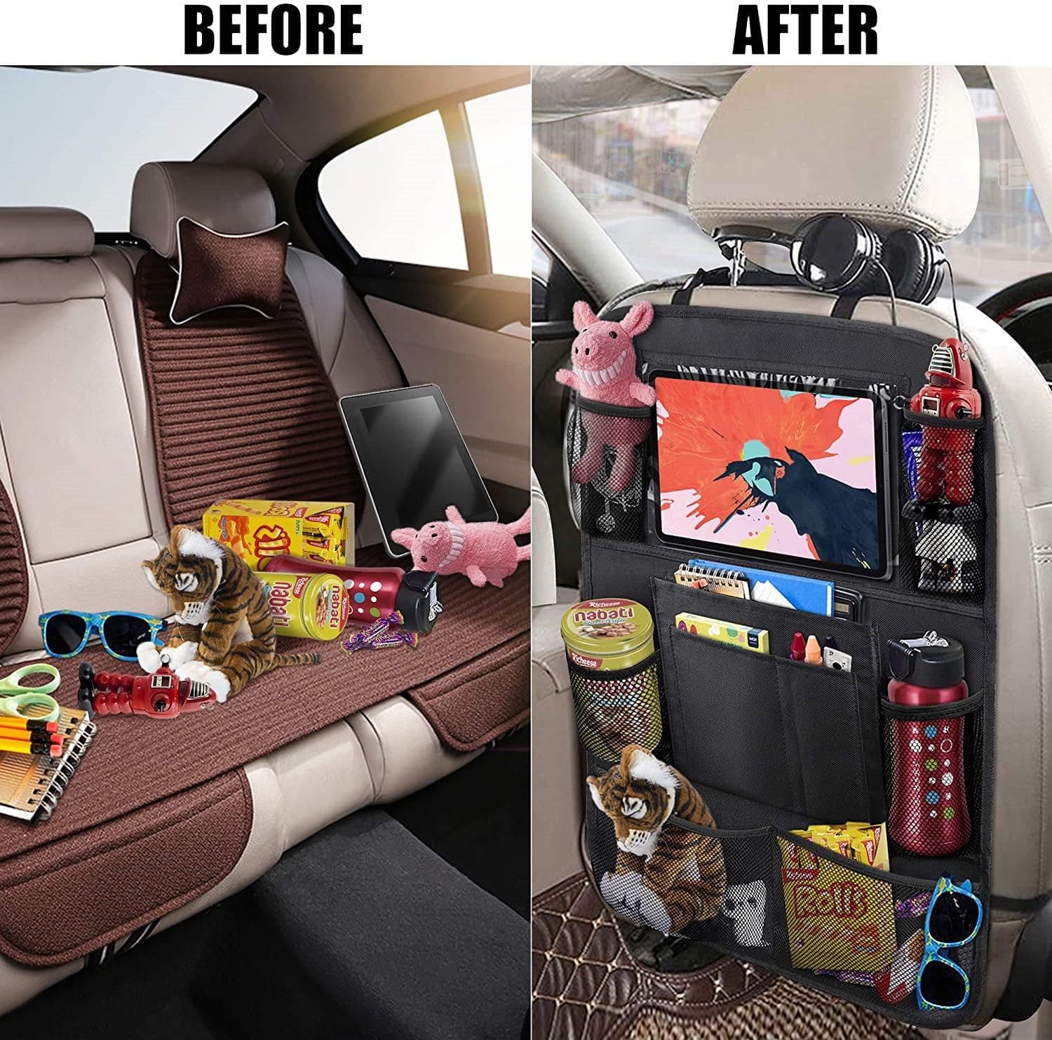 image-Car Seat Back Organizer Storage Bag Oxford Cloth Black