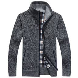 image-Men's Stand-Up Collar Fleece Lined Zip Cardigan Sweater Jacket