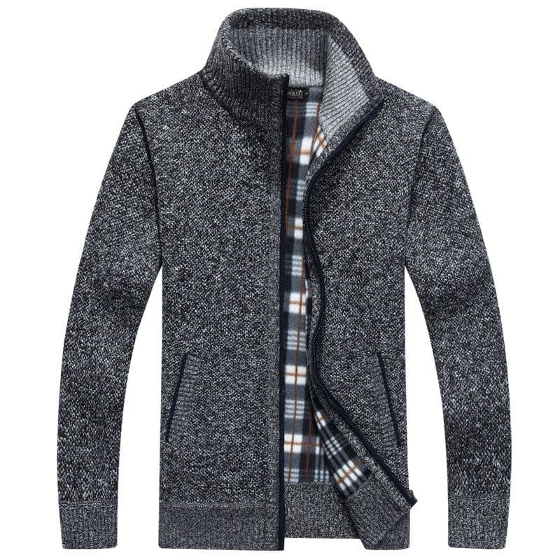 image-Men's Stand-Up Collar Fleece Lined Zip Cardigan Sweater Jacket