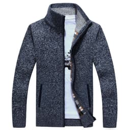 image-Men's Stand-Up Collar Fleece Lined Zip Cardigan Sweater Jacket