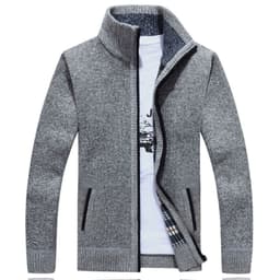 image-Men's Stand-Up Collar Fleece Lined Zip Cardigan Sweater Jacket