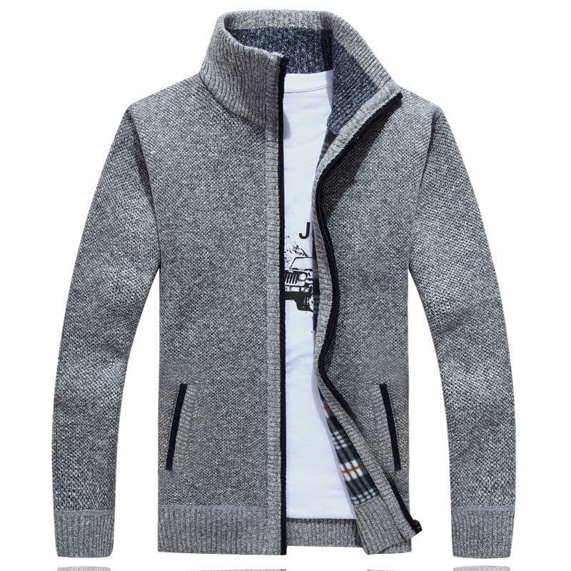 image-Men's Stand-Up Collar Fleece Lined Zip Cardigan Sweater Jacket