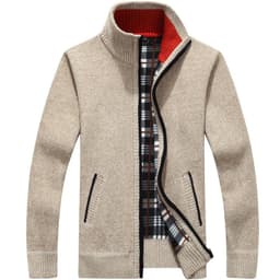 image-Men's Stand-Up Collar Fleece Lined Zip Cardigan Sweater Jacket